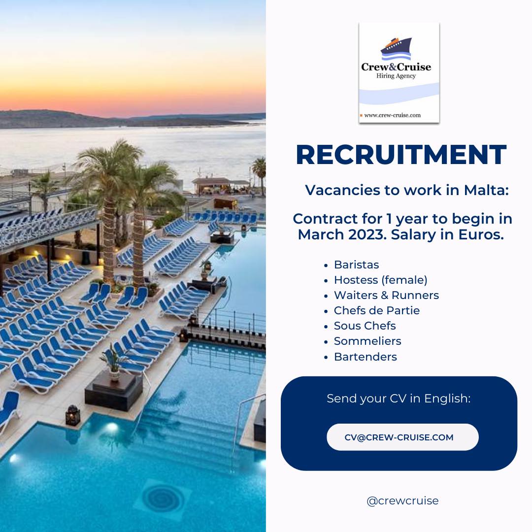 Recruitment 2023 Vacancies in Malta (Europe) Crew & Cruise